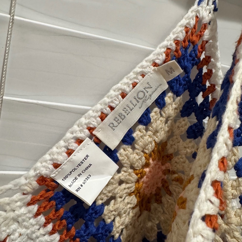 Crochet Fringe Tank Top Bohemian Festival Blue Orange Size M FL Gators Auburn - Picture 2 of 8